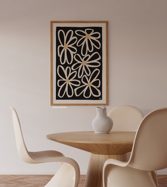 Flower Wall Art Prints, Boho Mid-Century Decor