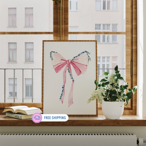 Pink Bow Poster Prints Shipped Wall Art Print Girly Room Decor Coquette Unframed Bow Posters Soft Girl Aesthetic Apartment Girls Room