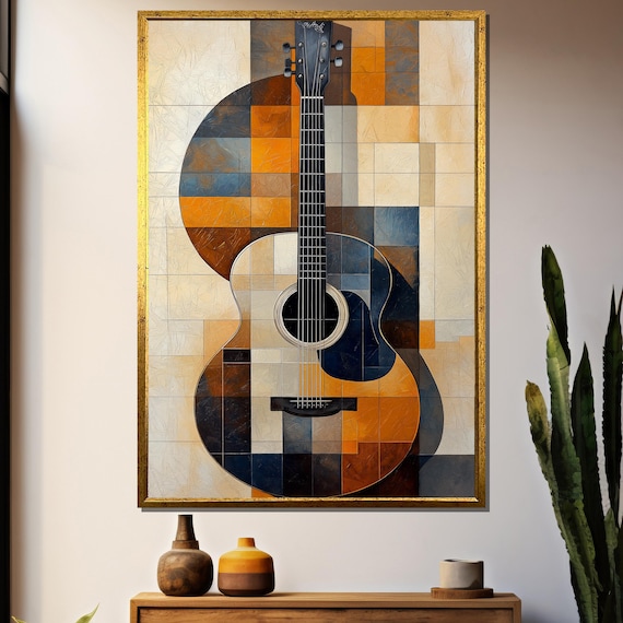 Abstract Geometric Guitar Painting, Music Lover Gift