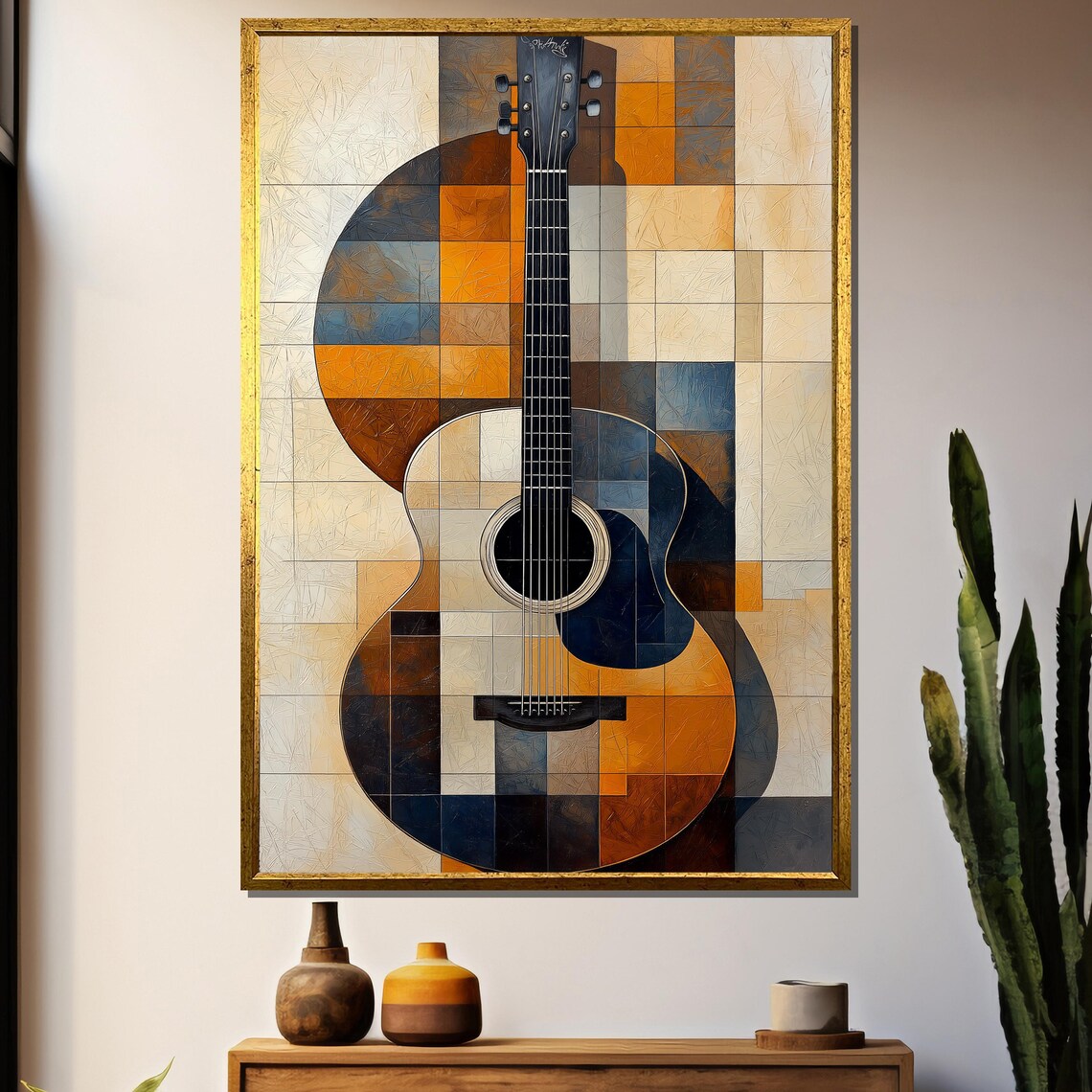 Abstract Geometric Guitar Painting, Music Lover Gift