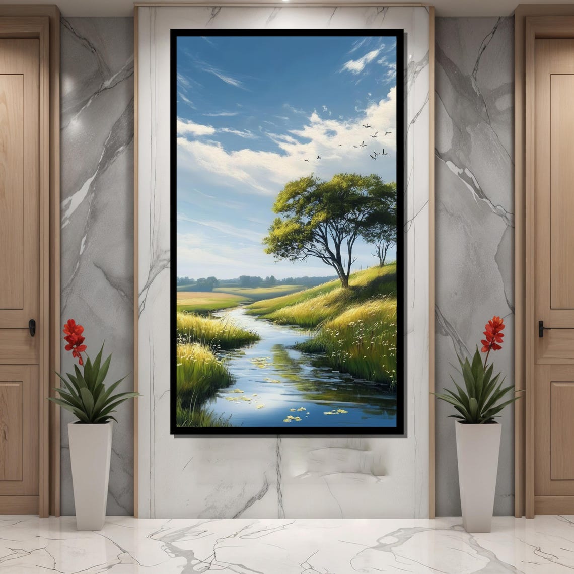 Realistic Countryside Landscape, Serene River and Fields - Image 2