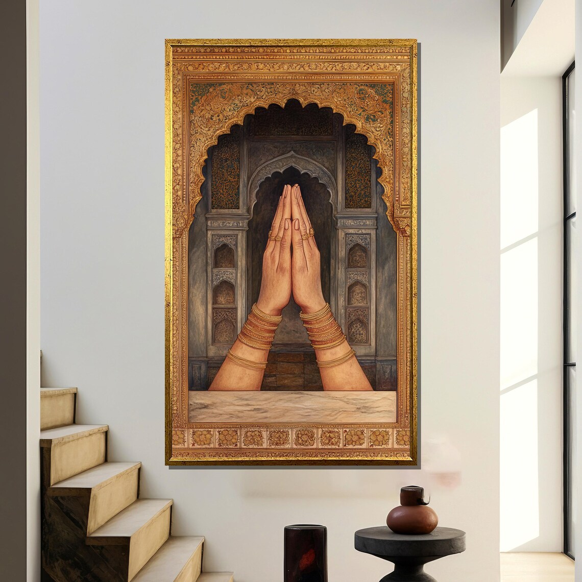 Indian Namaste Wall Art, Rajasthani Mughal Style