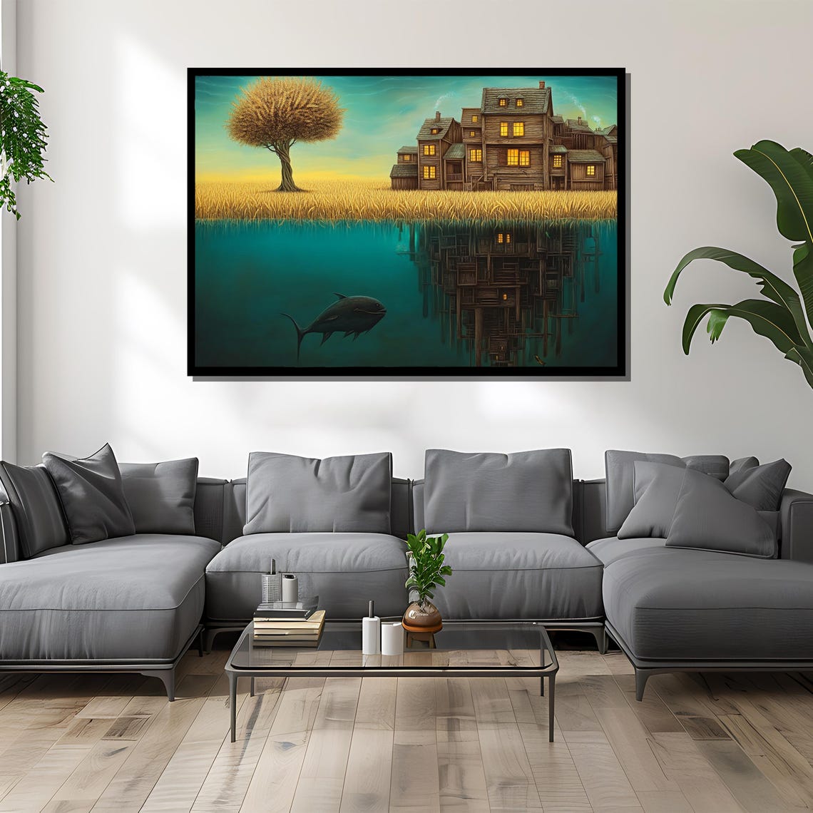 Surreal Split View Tree And Underwater Village Art Print - Image 2