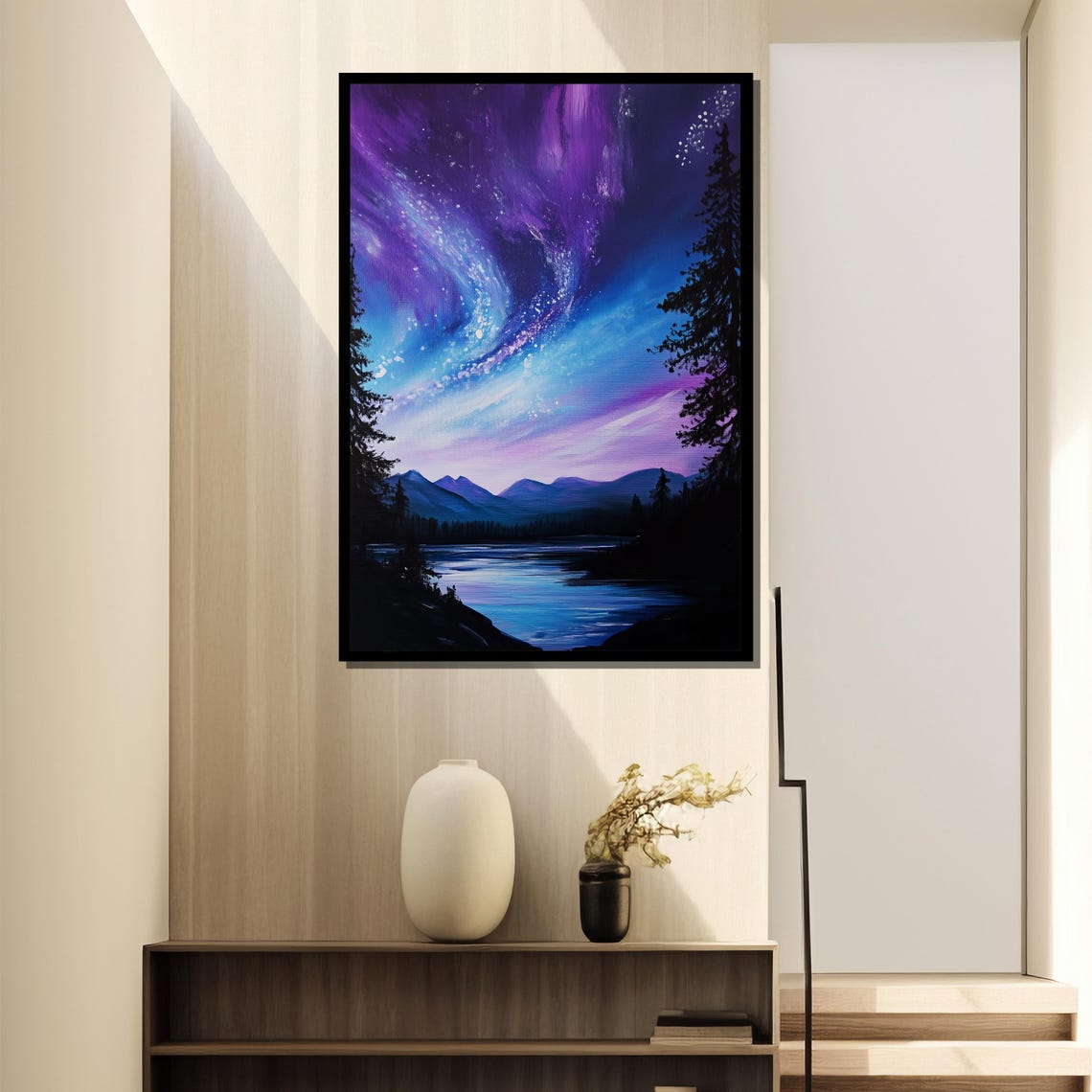 Aurora Borealis Over Mountains And Lake, Night Landscape - Image 2