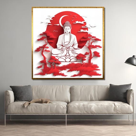 Buddha Wall Art, Paper Cut Style Zen Decor