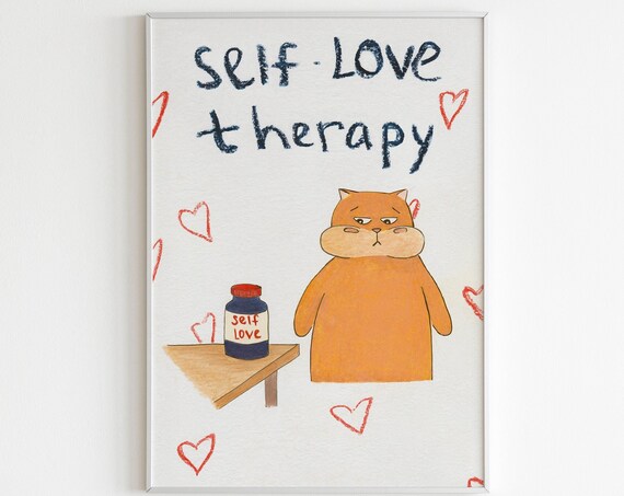 Self Love Therapy Grumpy Cat Hearts Funny Motivational Poster