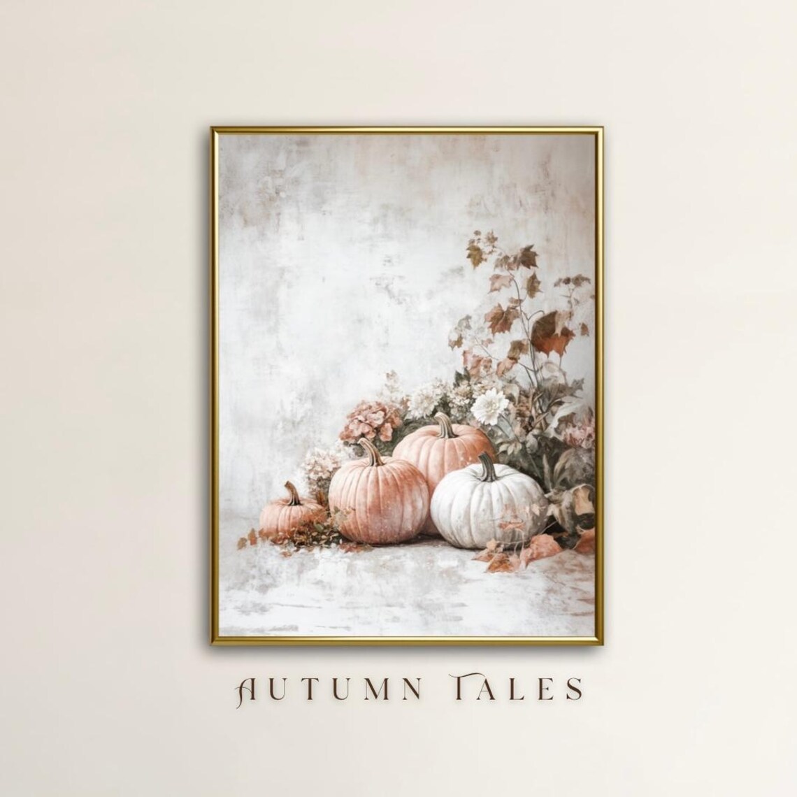 White And Blush Pumpkins With Wildflowers Still Life Fall Wall Art Poster