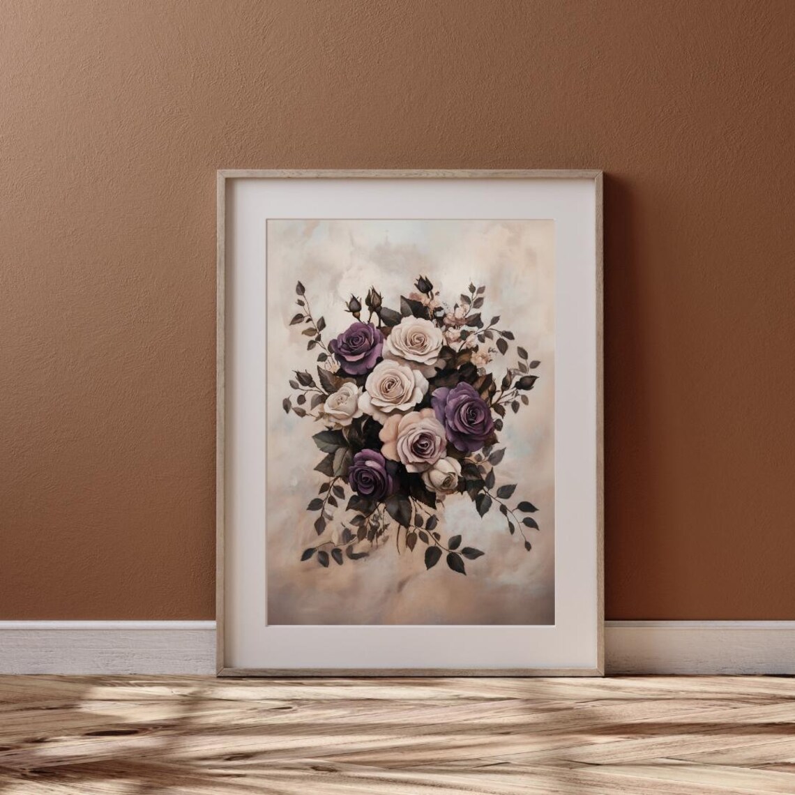 Purple White Rose Bouquet Moody Farmhouse Vintage Floral Art Poster - Image 6