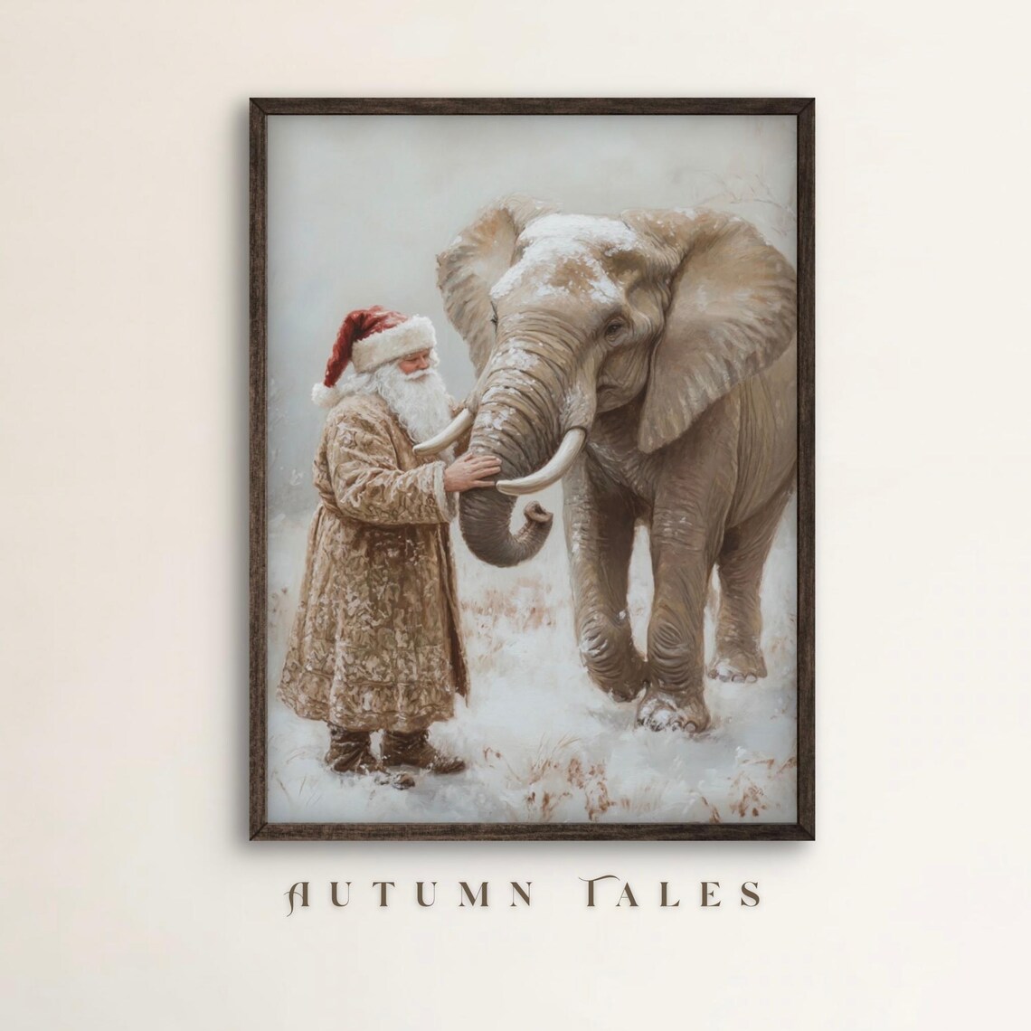 Santa And Elephant Reunion Christmas Art Print