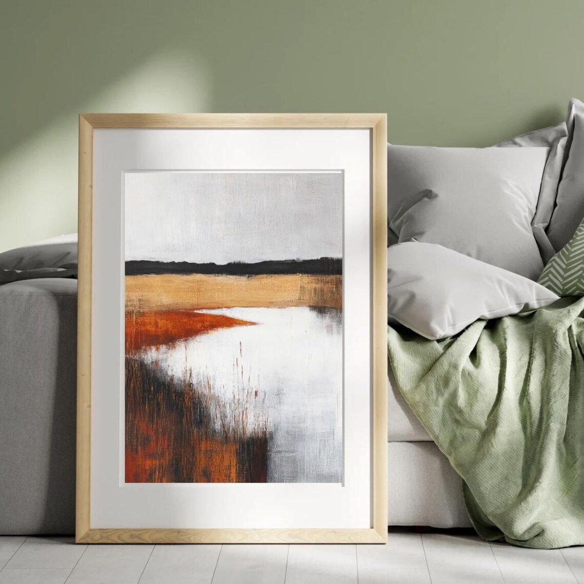 Autumn Tales Abstract Burnt Orange Lake Landscape Art Poster - Image 4