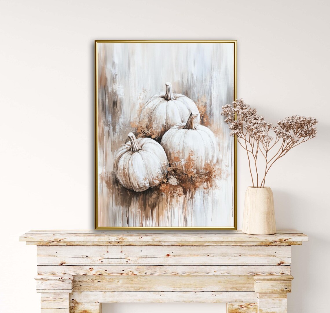 Pumpkin Patch Still Life, Moody Neutral Autumn Art Print - Image 6