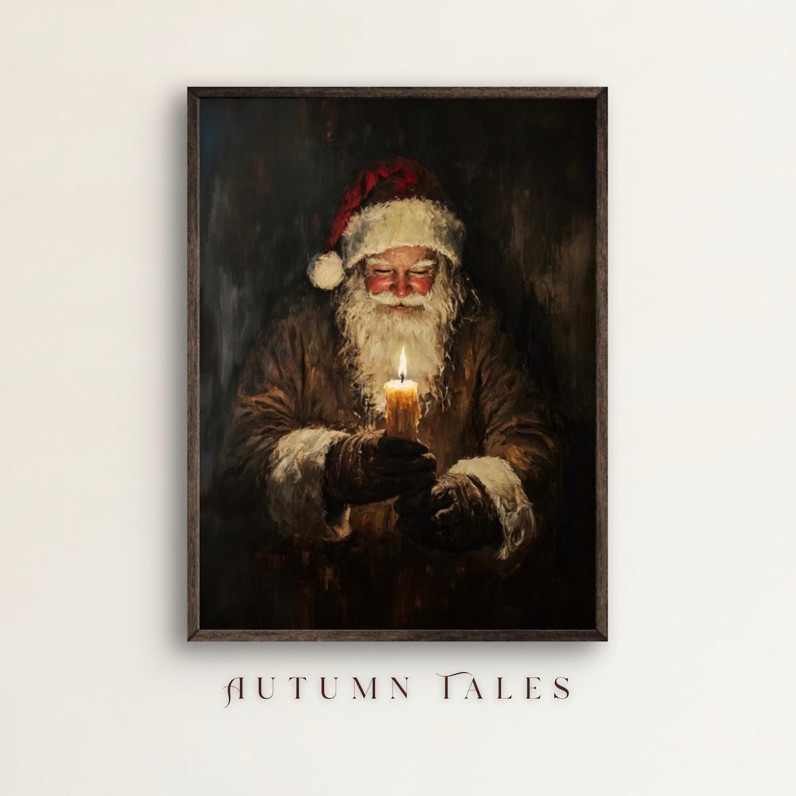 Moody Vintage Santa Art Print, Rustic Christmas Decor