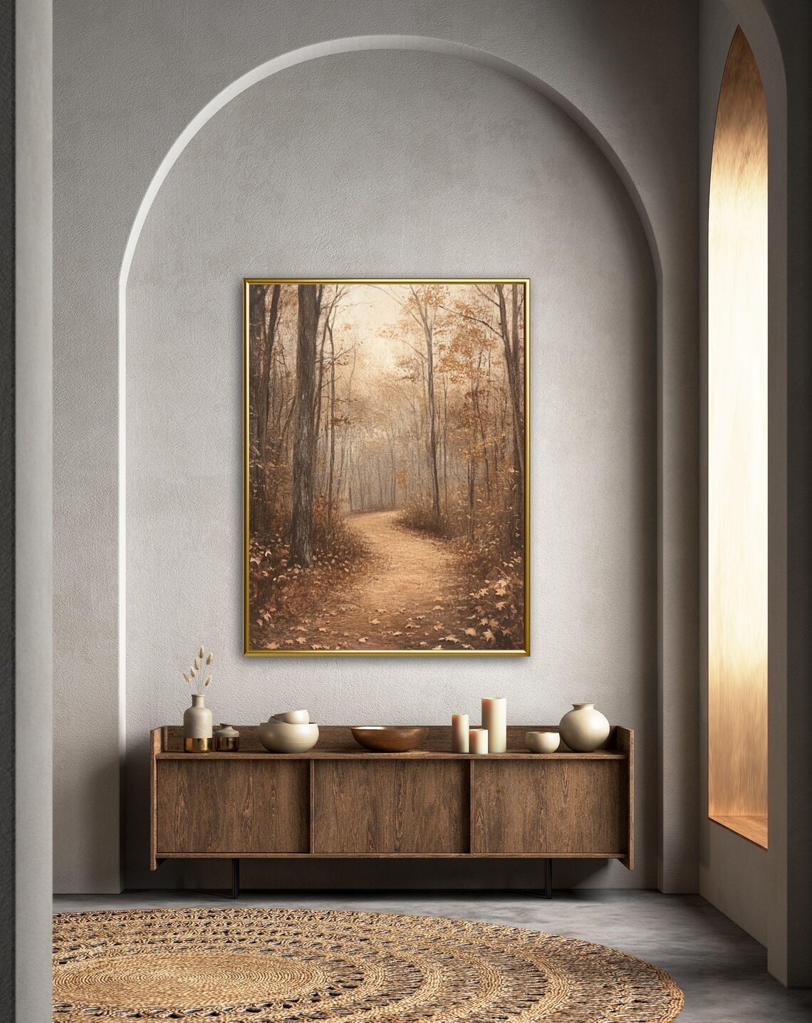 Autumn Tales Fall Forest Path Vintage Rustic Earthy Landscape Art Print - Image 2