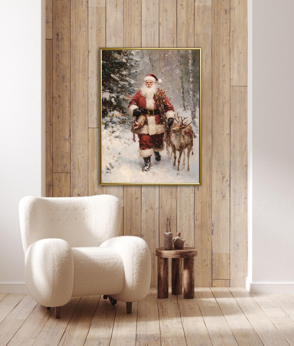 Vintage Christmas Santa and Reindeer Winter Poster - Image 3