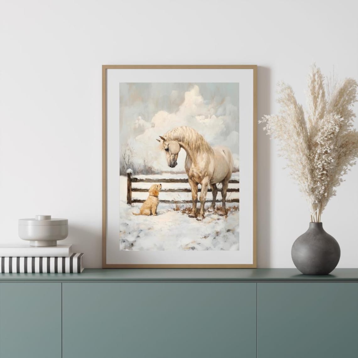 Vintage Winter Farm Art Print, Christmas Animals - Image 2
