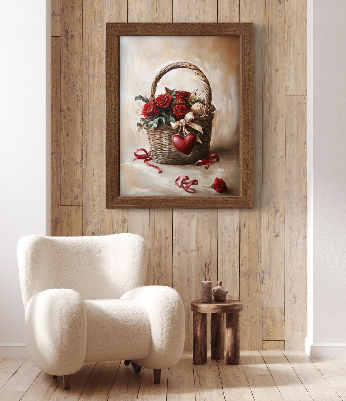Red Roses Wicker Basket Red Heart Valentines Bouquet Art Poster - Image 3
