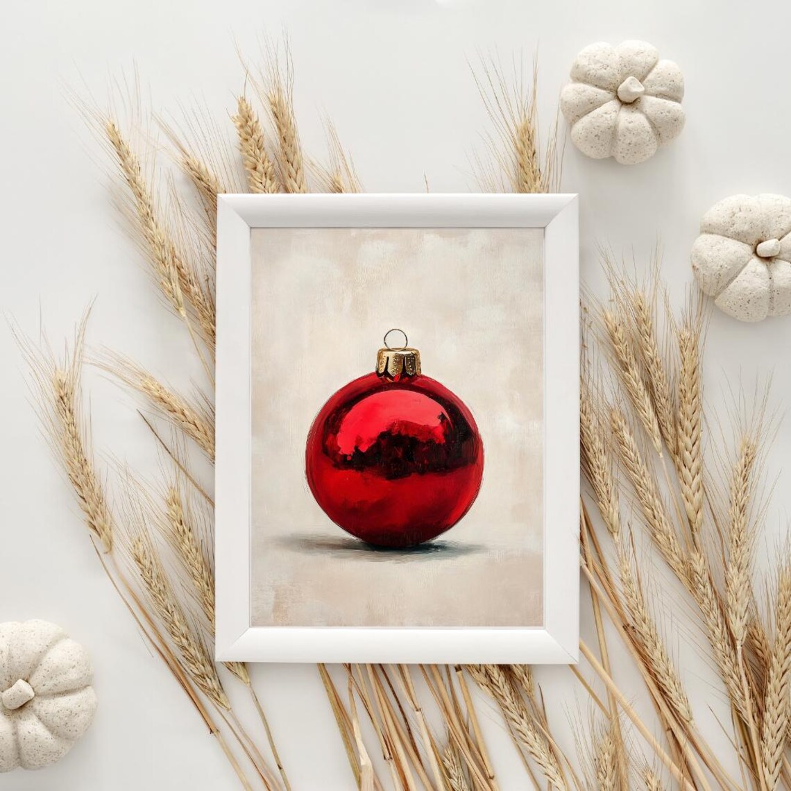 Red Christmas Ornament Minimalist Holiday Art Print - Image 2