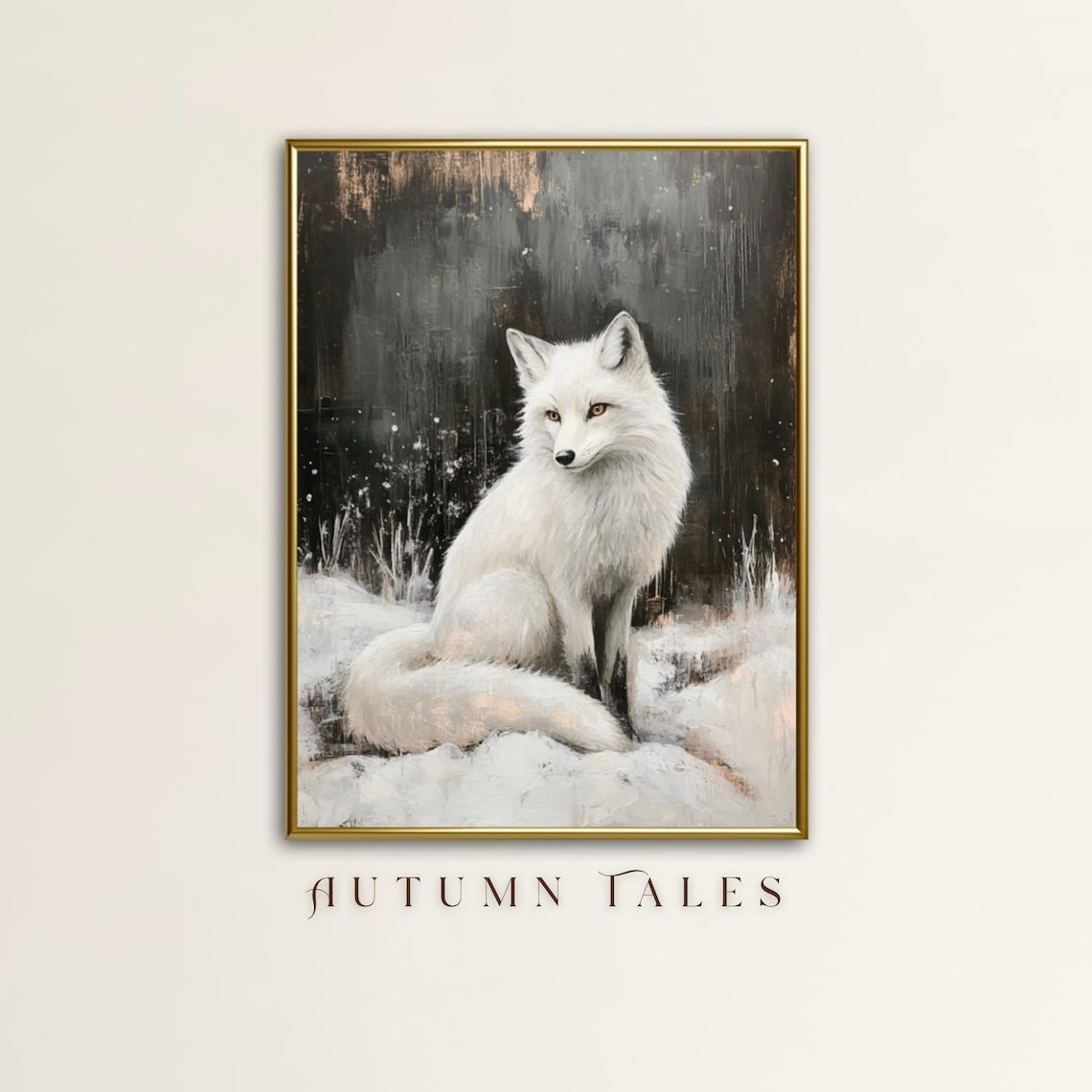 White Fox Winter Forest Minimalist Art Print
