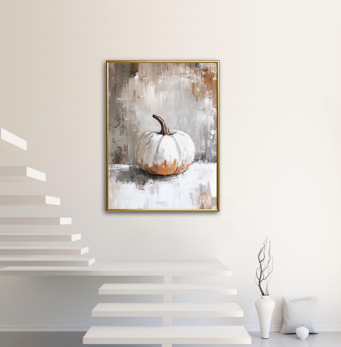 Minimalist White Pumpkin Abstract Grey Still Life Fall Poster - Image 3