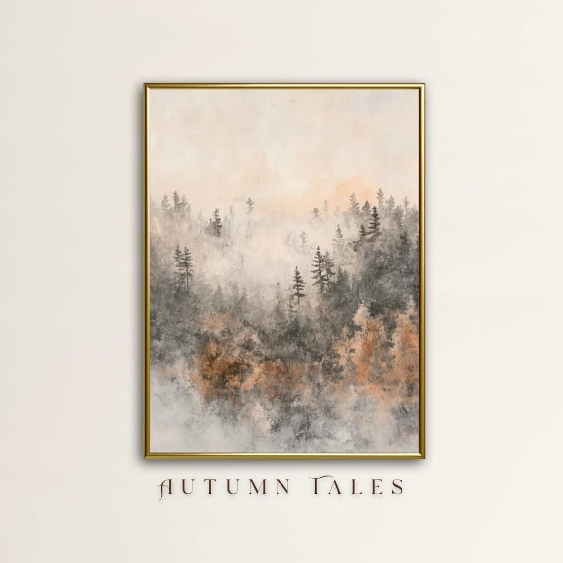 Autumn Tales Misty Pine Forest Fog Vintage Rustic Minimalist Art Print