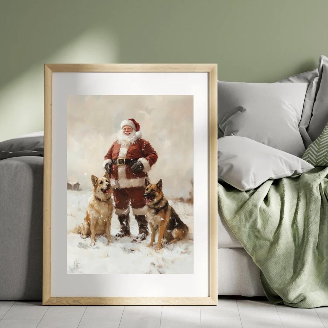 Vintage Santa Two German Shepherd Dogs Art Print - Image 4