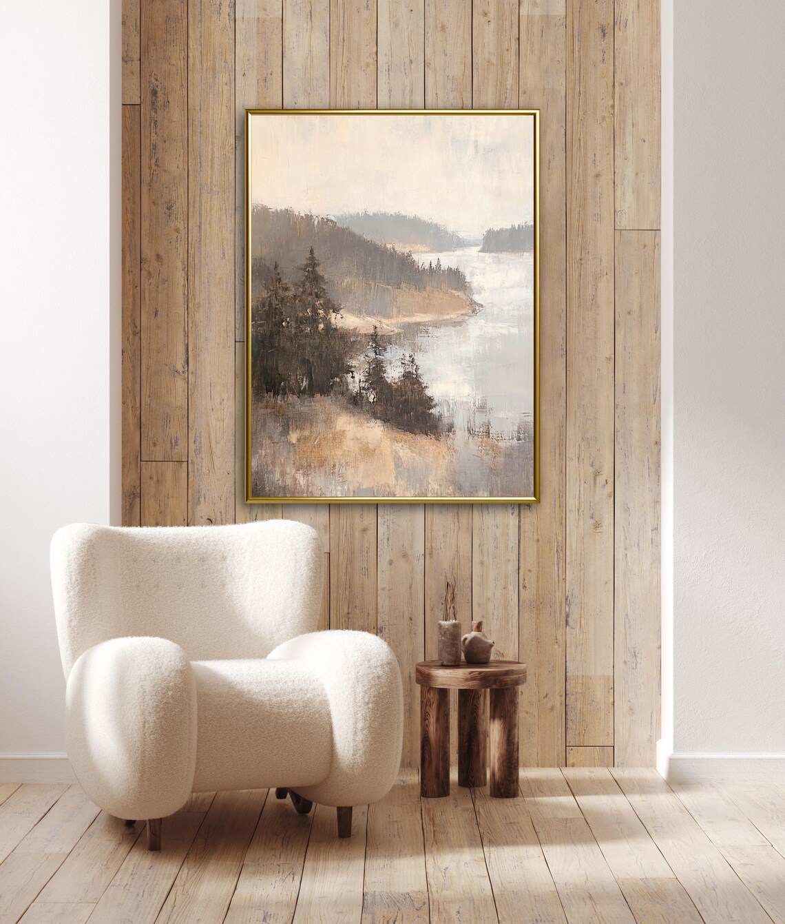 Pine Tree Mountain Landscape Vintage Foggy Art Print - Image 3
