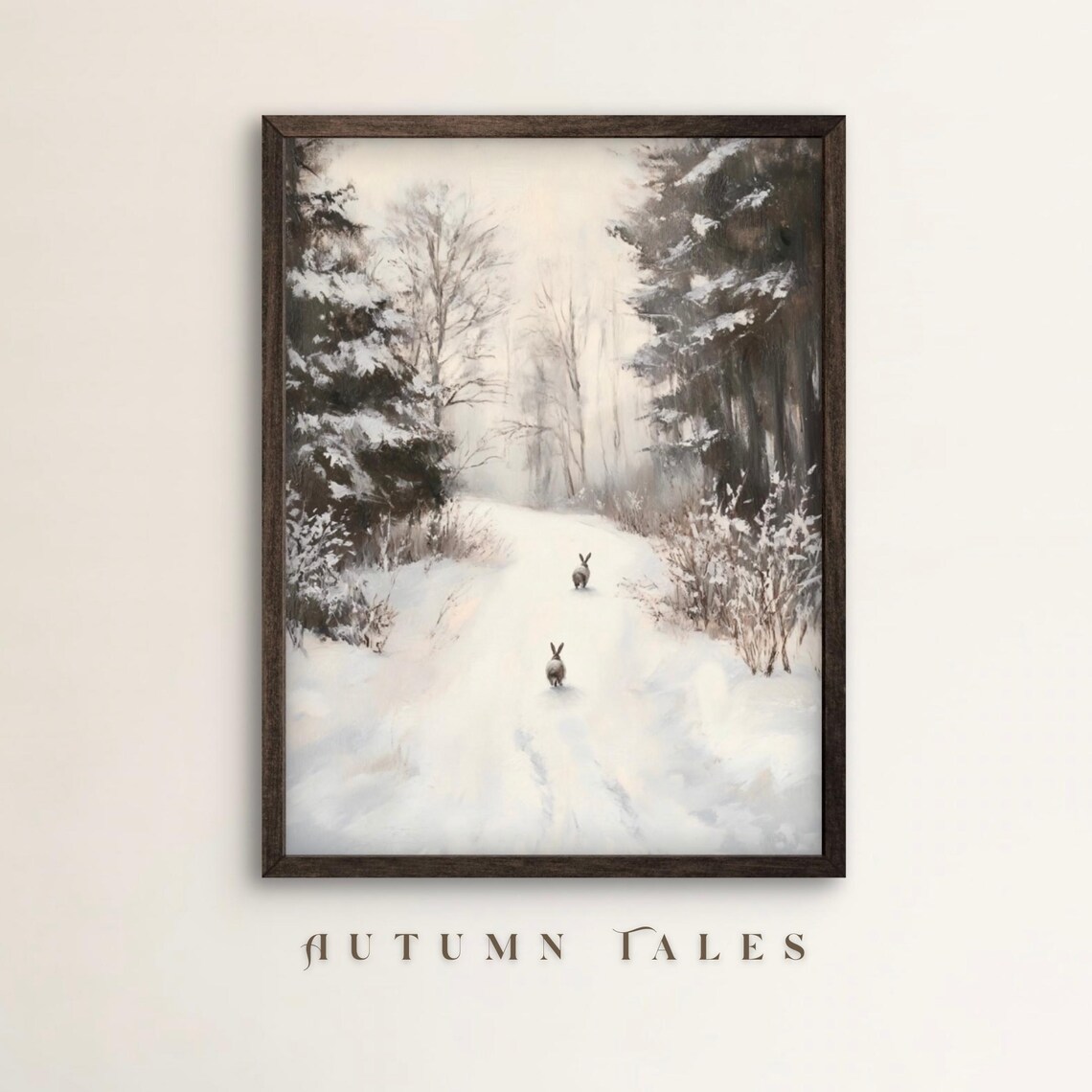 Winter Forest And Bunnies In Snow Art Print