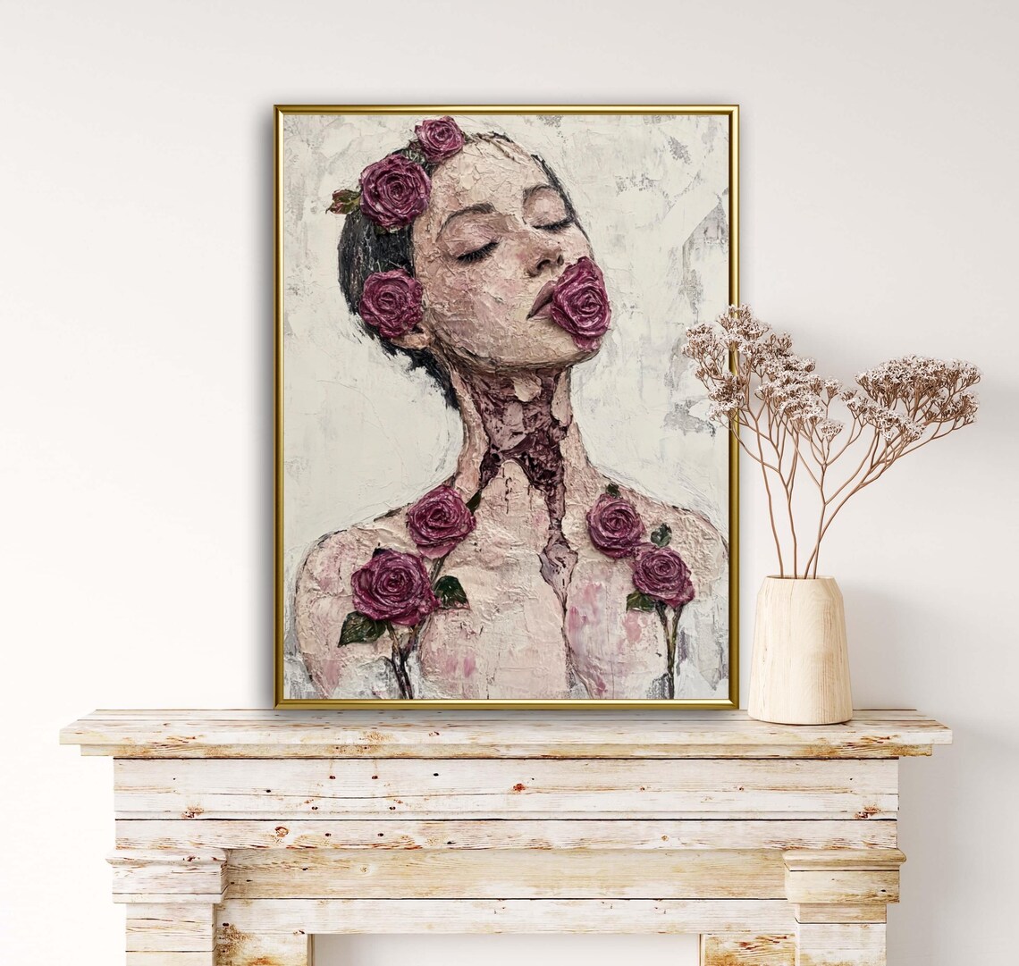 Breast Cancer Awarness Wall Art Print Healing And Recover Floral Girl People Art Wonan Portrait Modern Contemporary Art Decor - Image 3