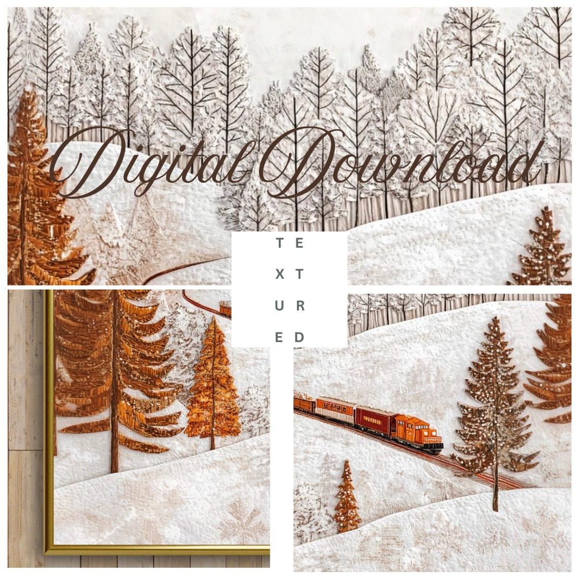 Textured Winter Train Snowy Forest Folk Art Christmas Decor Poster - Image 5