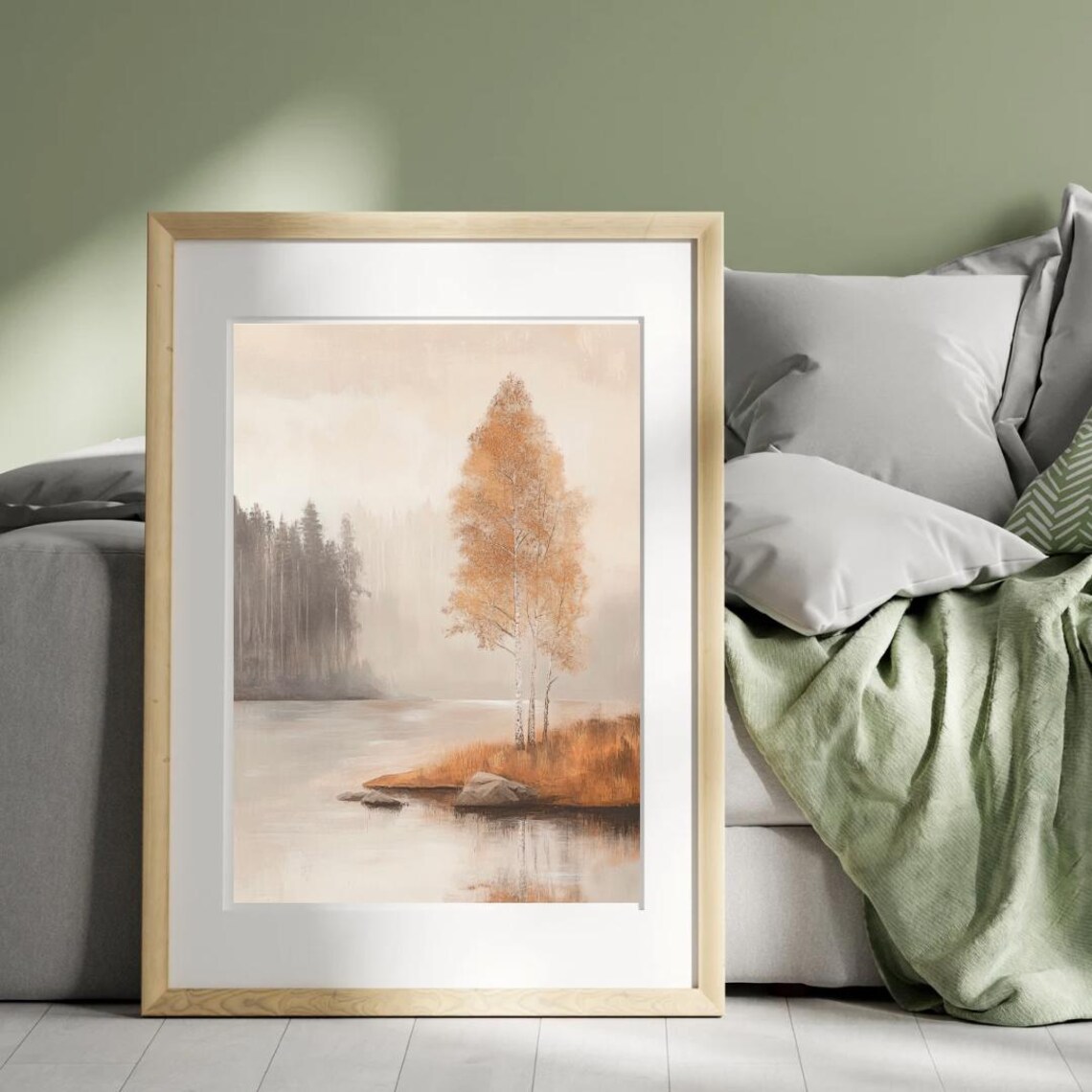 Misty Fall Forest Golden Birch Trees Lake Autumn Landscape Poster - Image 5