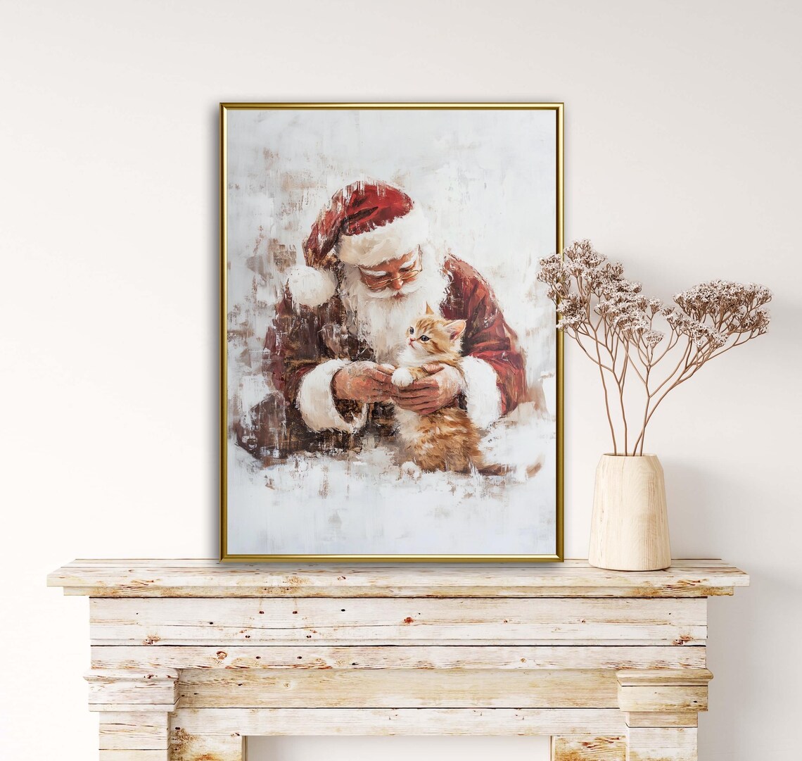 Santa Claus Holding an Orange Kitten in the Snow Christmas Poster - Image 4