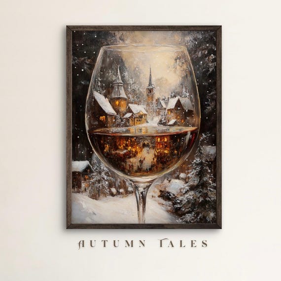 Vintage Christmas Wine Glass Reflection Art Print