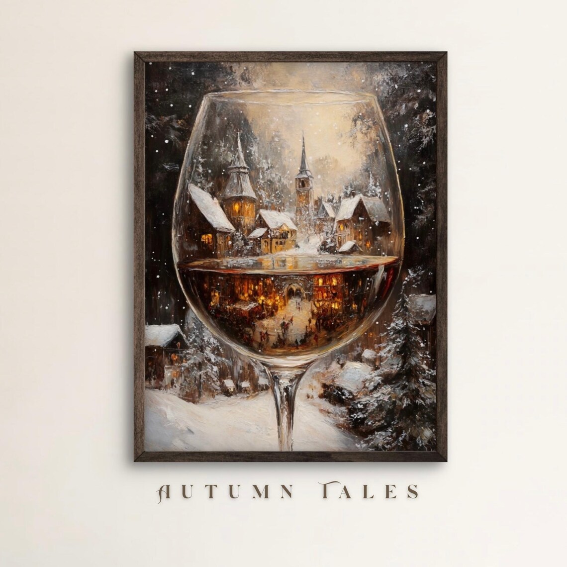 Vintage Christmas Wine Glass Reflection Art Print