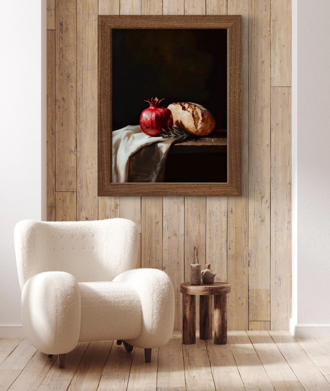 Pomegranate And Sourdough Bread Loaf Dark Rustic Still Life Art Poster - Image 2