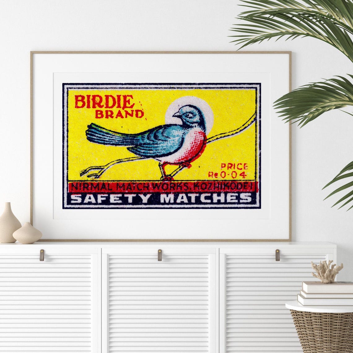 Birdie Brand Red Breasted Bird Perch Vintage India Match Poster - Image 2