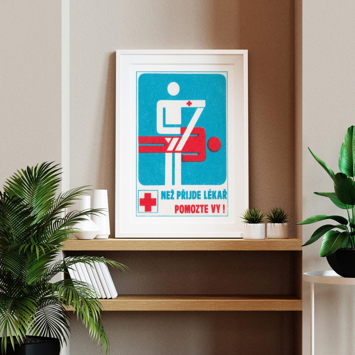 First Aid Before Doctor Comes Czech Red Cross Vintage Label Print - Image 2