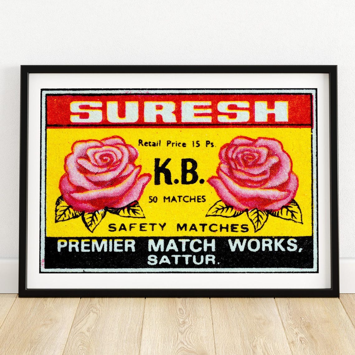 Suresh Two Pink Roses Premier Match Works Sattur Label Poster