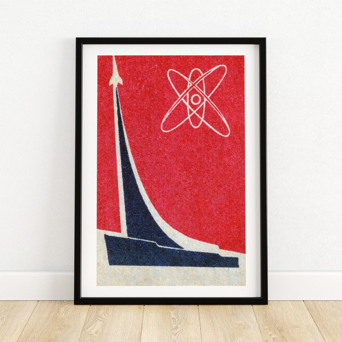 Atomic Energy Rocket Launch Red Atom Symbol Space Vintage Poster