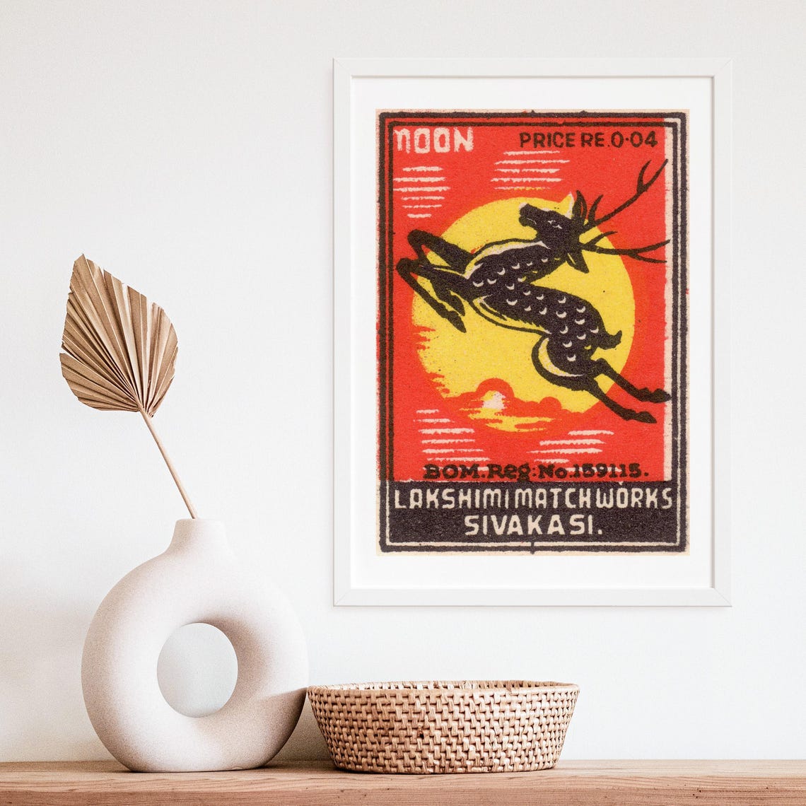 Moon Leaping Deer Vintage Indian Matchbox Label Wildlife Art Poster - Image 4