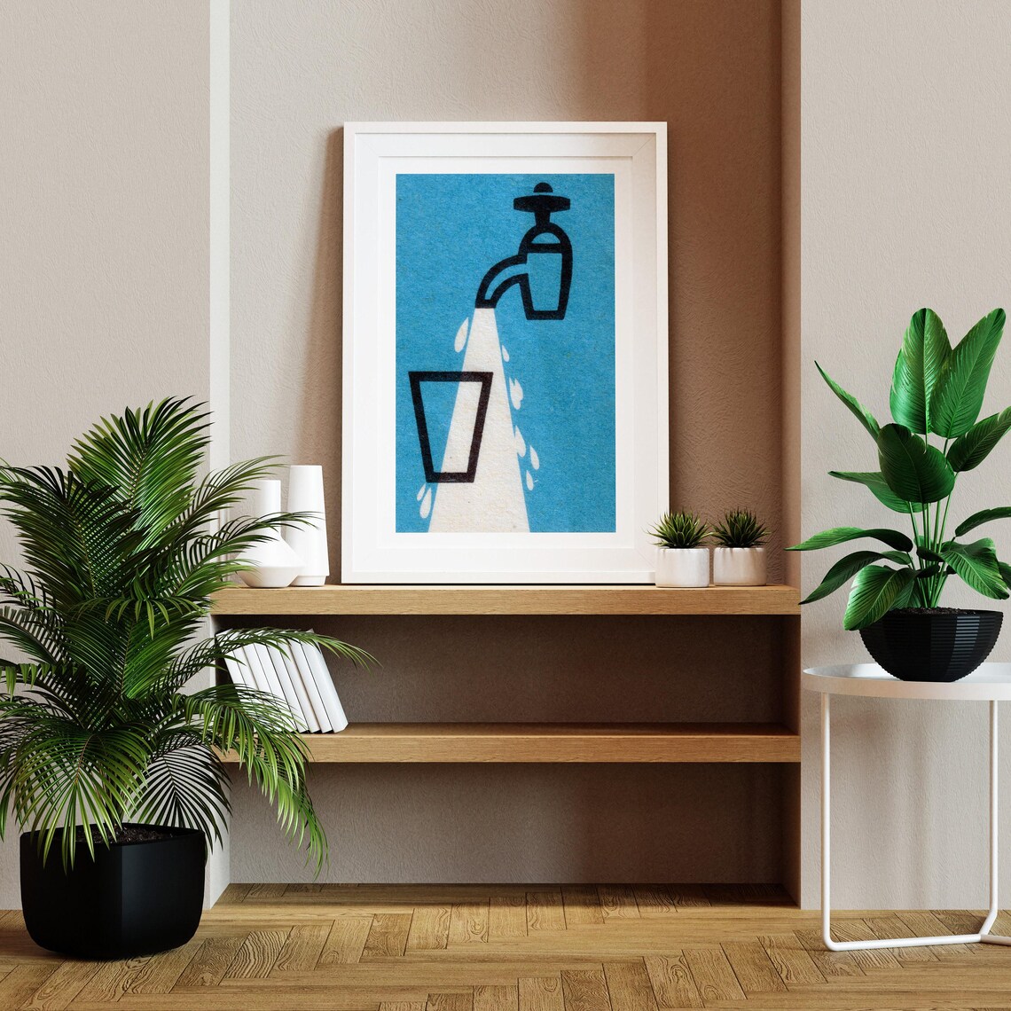 Water Tap Faucet Glass Blue Vintage Matchbox Label Art Poster - Image 2