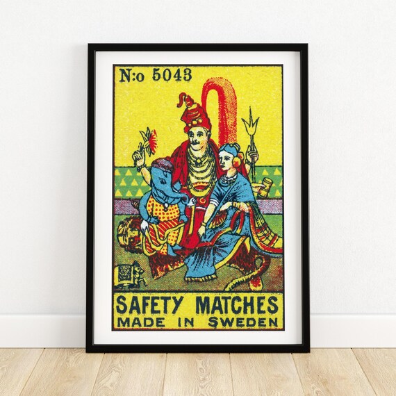Indian Gods Matchbox Print India Wall Art Vintage India Art Matchbox Wall Poster Vintage Poster Print