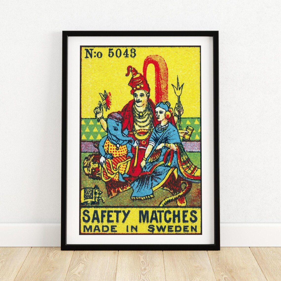 Hindu Gods Shiva Parvati Ganesha Vintage Swedish Matchbox Poster