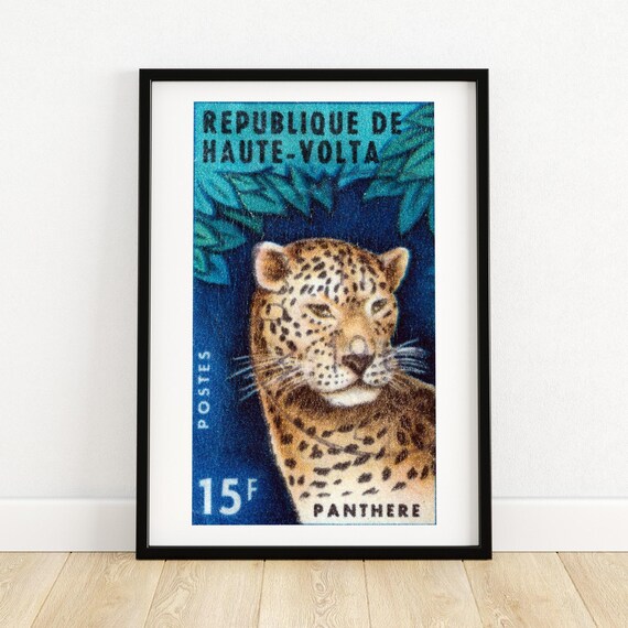 Panther Vintage Burkina Faso Art Postage Stamp Print Aesthetic Wall Art Postage Stamp Wall Poster Vintage African Art