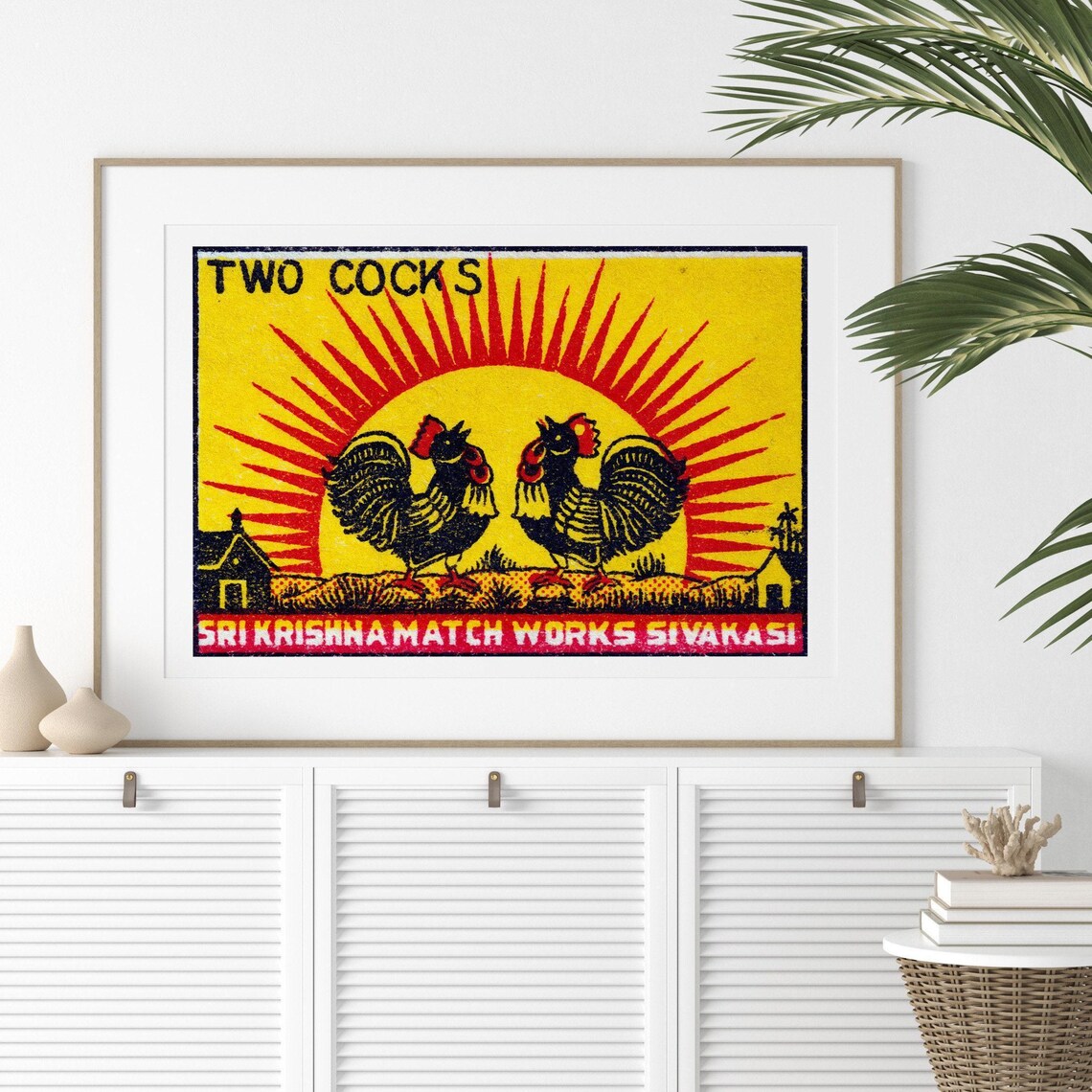 Two Roosters Vintage India Art Poster Print - Image 2