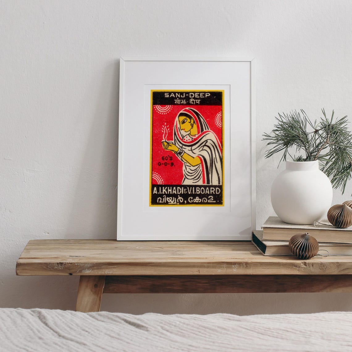 Sanj Deep Indian Safety Matches Vintage Woman Lamp Label Poster - Image 3