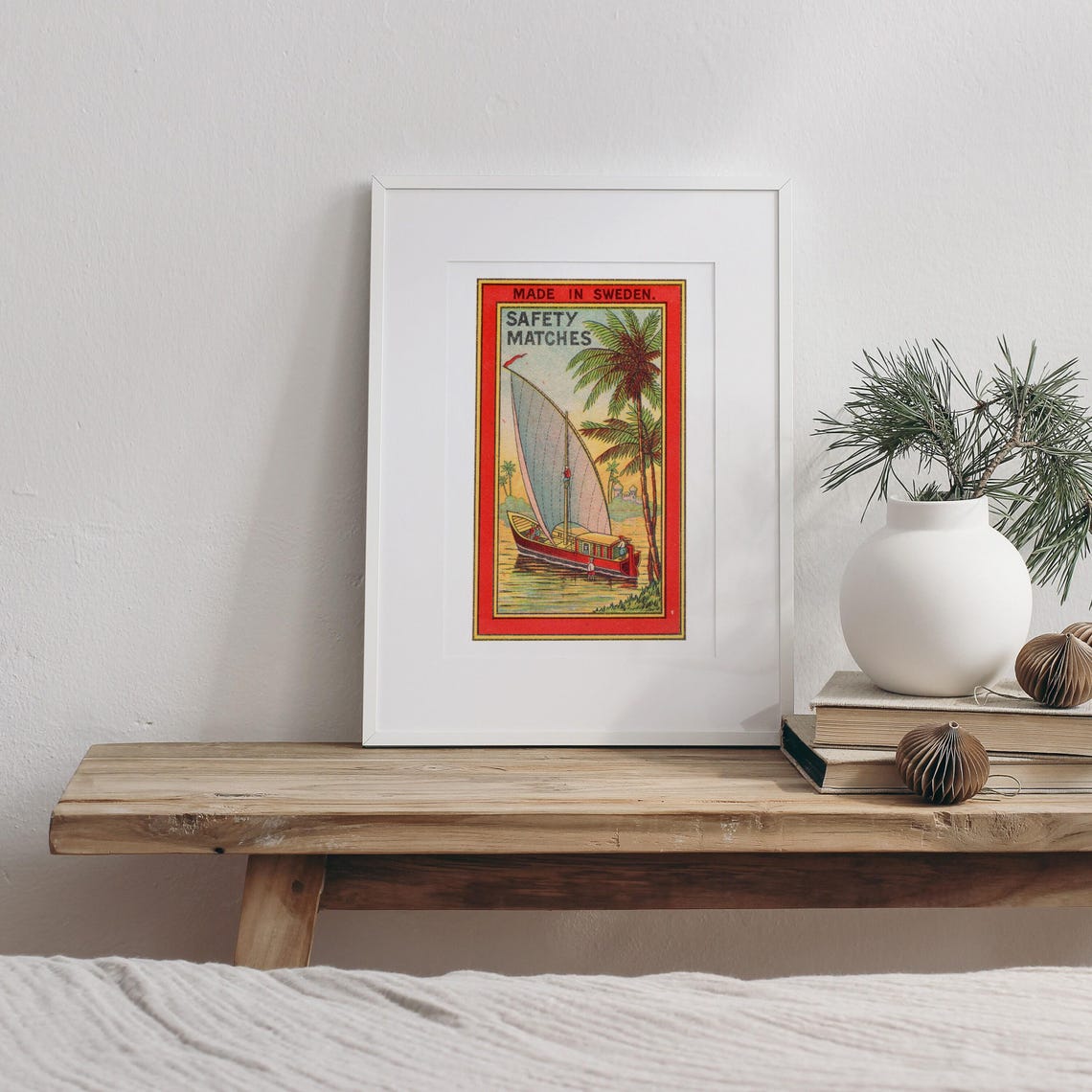 Safety Matches Sailboat Palm Trees Vintage Swedish Label Poster - Image 4