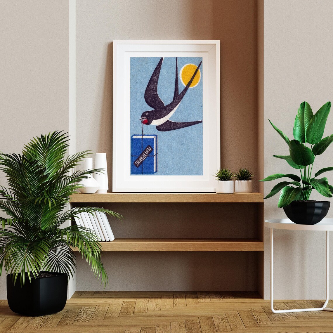 Swallow Carrying Book, Eastern Europe Vintage Poster - Image 2