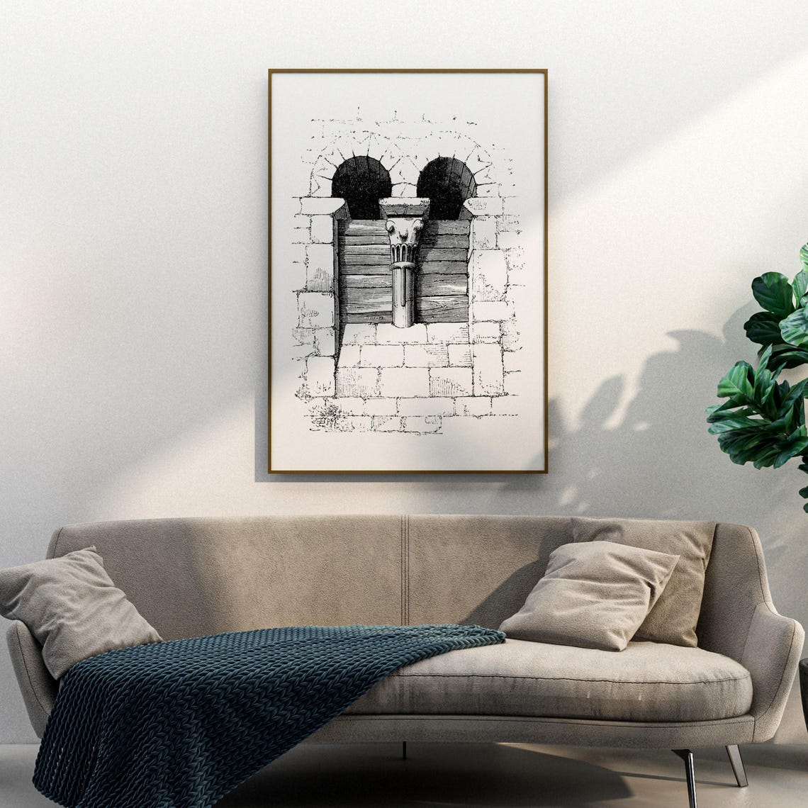 Boarded Up Romanesque Stone Window Architectural Illustration Poster - Image 3