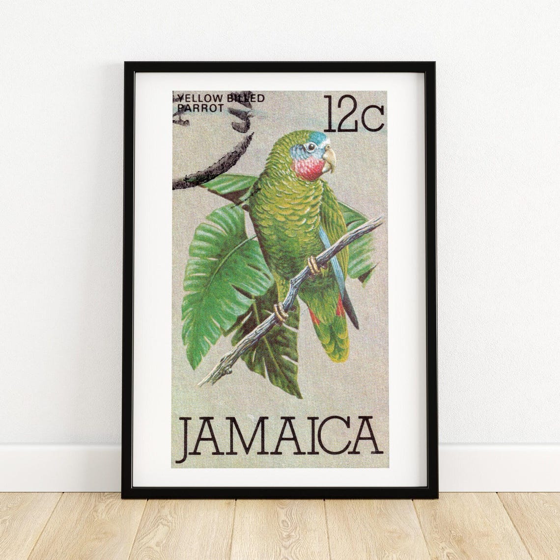 Yellow Billed Parrot Jamaica 12c Vintage Postage Stamp Bird Art Poster