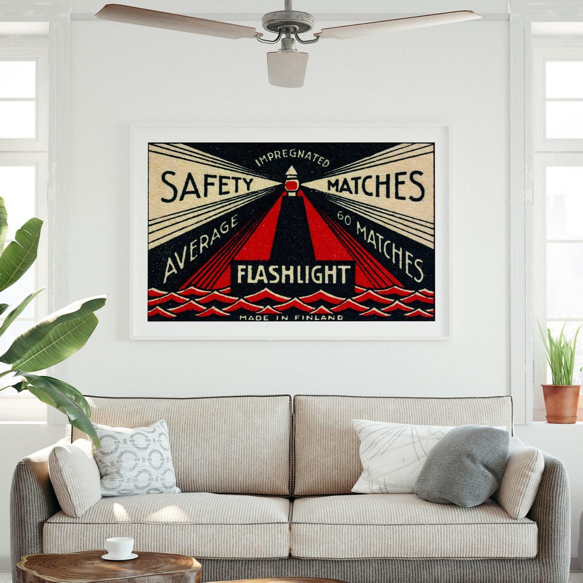 Flashlight Safety Matches Lighthouse Beam Vintage Finland Poster - Image 3